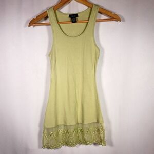 Rue21 Y2K Lace Trim Tank Top Womens Medium Fairy Festival Sheer Boho Green
